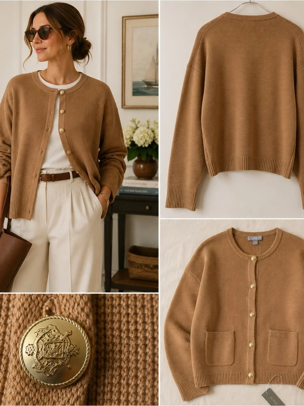 J.Crew Emilie Sweater Lady Jacket Women XXL Brown Gold Button Quiet Luxury